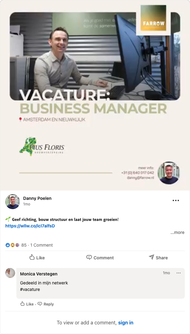 Danny Poelen — Business Manager vacancy, 85 reactions