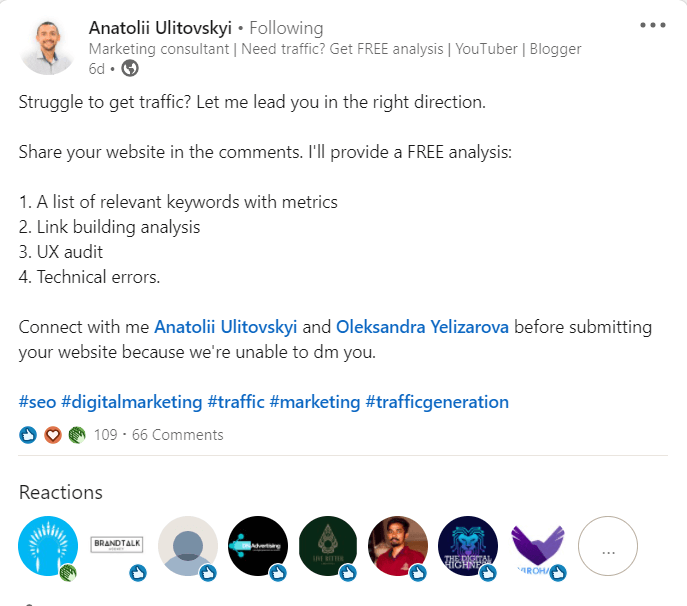 A lead-generating LinkedIn post that opens with the problem and a clear call to action