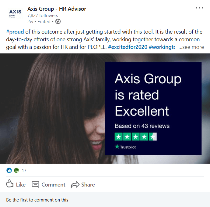 Axis Group's Trustpilot rating, shown as social proof