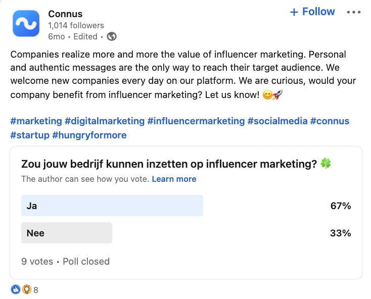 Connus' LinkedIn post about micro-influencers for SMEs