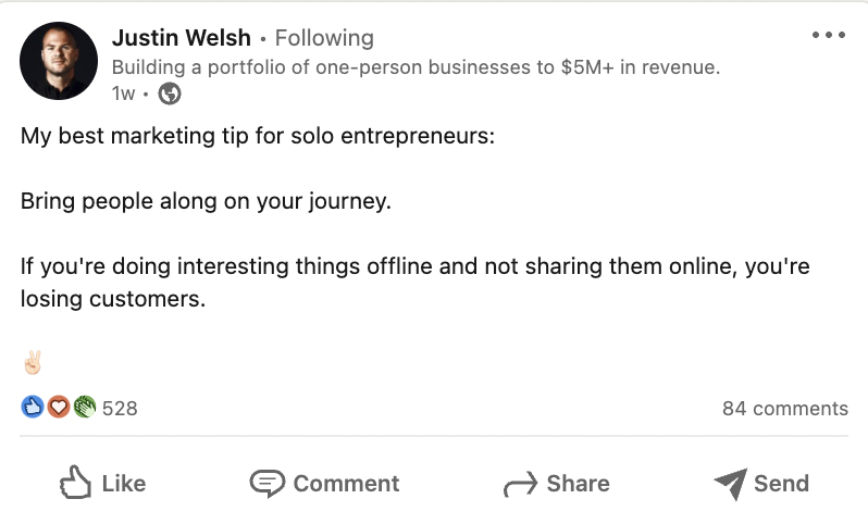 Scaling tips by Justin Welsh