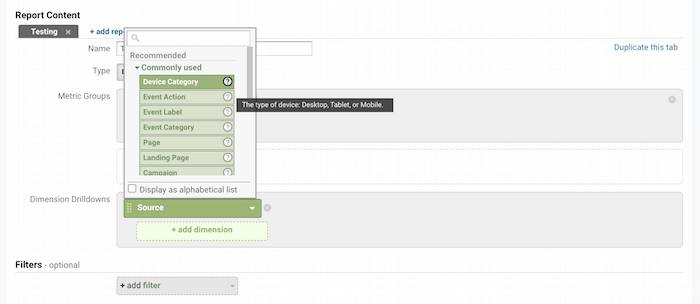 Creating a custom report in Google Analytics