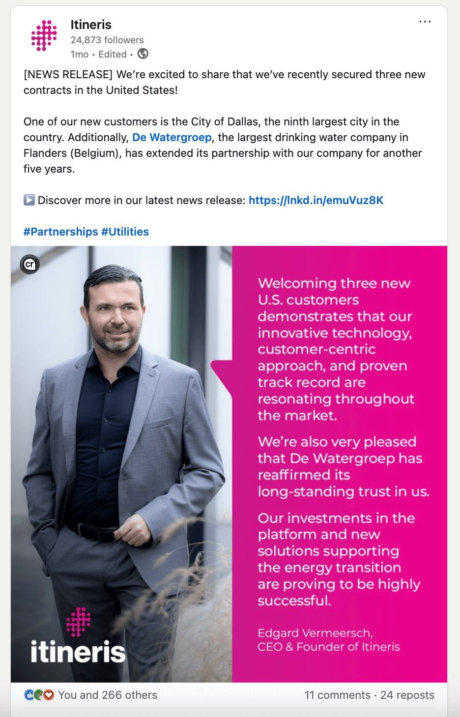 News release on LinkedIn