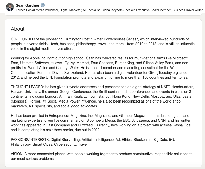 LinkedIn about section example